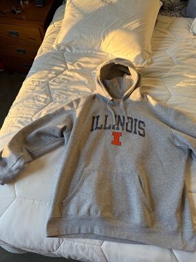 Russell Athletic Gray Hoodie with Orange 'I' and Navy Lettering
